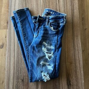 American Eagle Blue Distressed Jeggings Size 0 Short